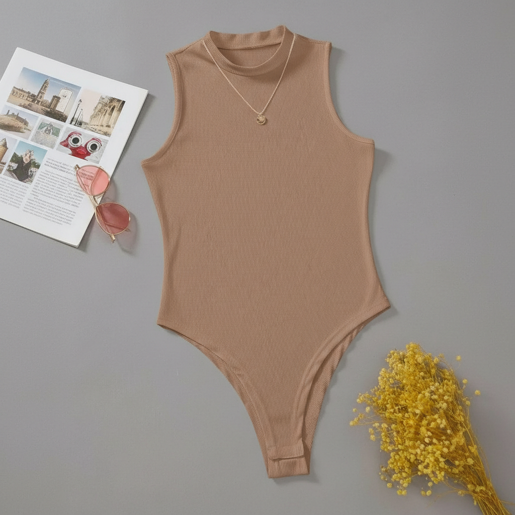 Solid Mock Neck Slim Fit Bodysuit