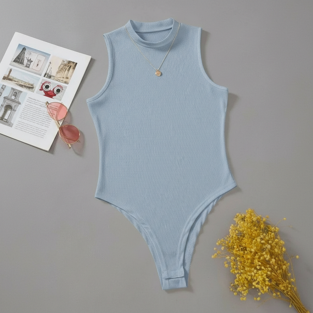 Solid Mock Neck Slim Fit Bodysuit