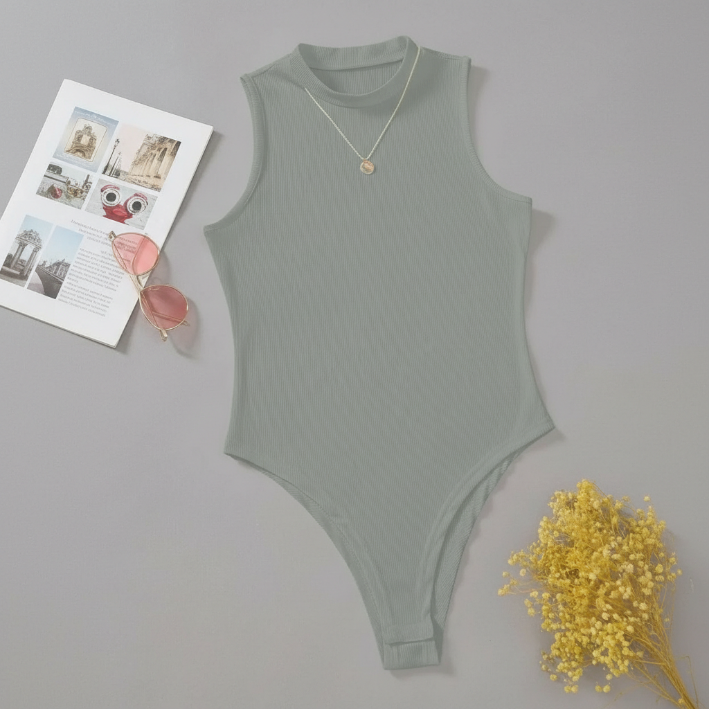 Solid Mock Neck Slim Fit Bodysuit