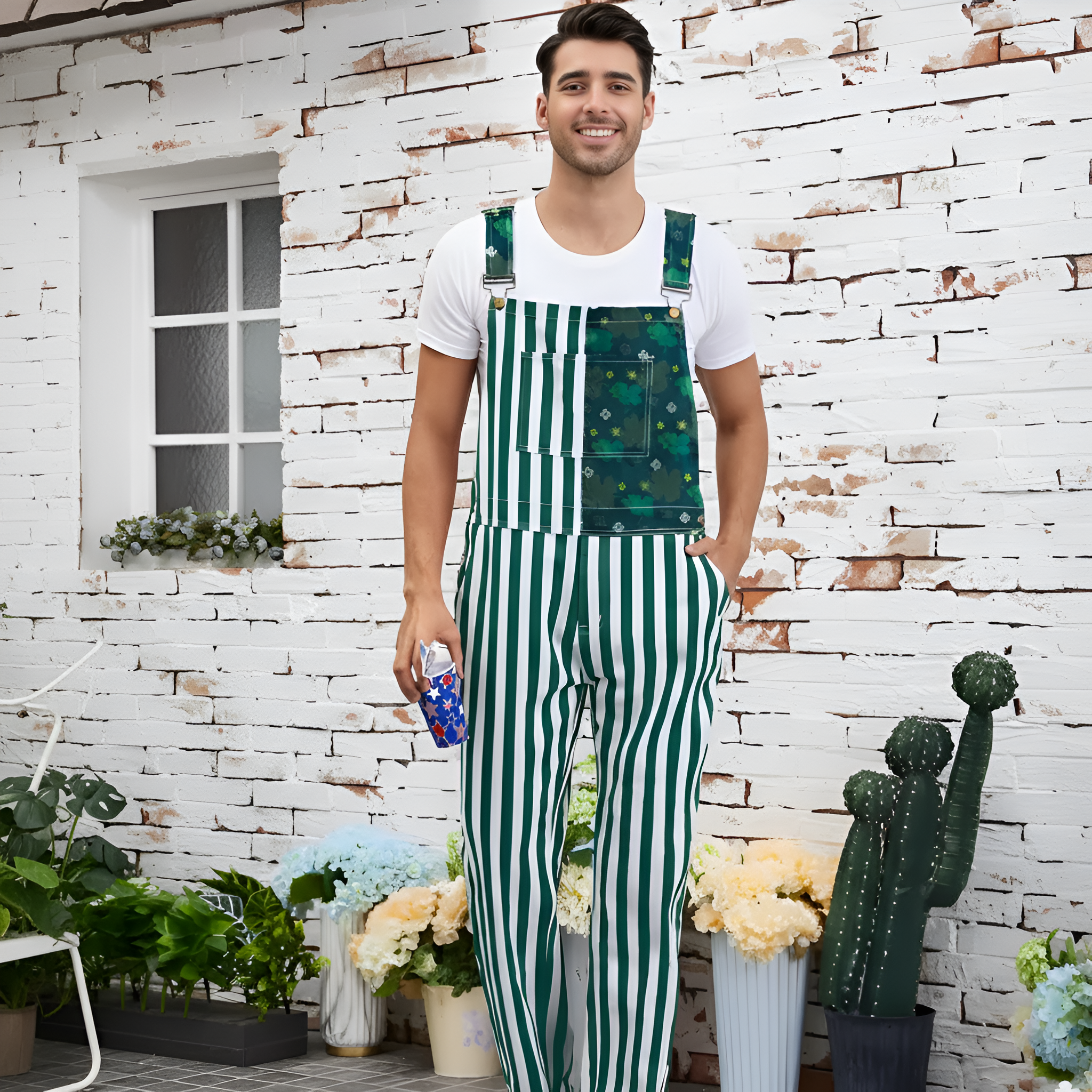 Stripe Denim Jumpsuit With Adjustable Strap