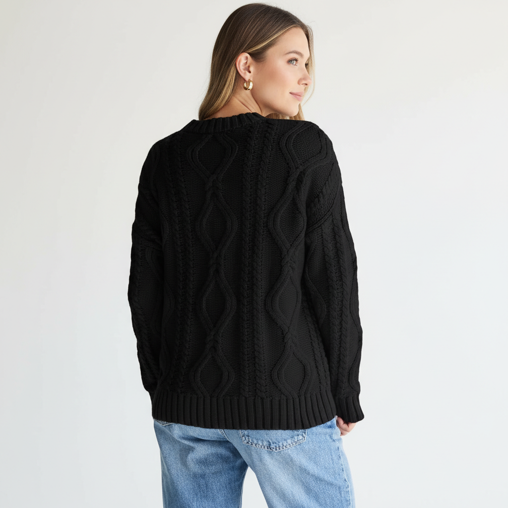 Oversized Cable Knit Sweater Crewneck Cozy Fall Pullover Top For Women