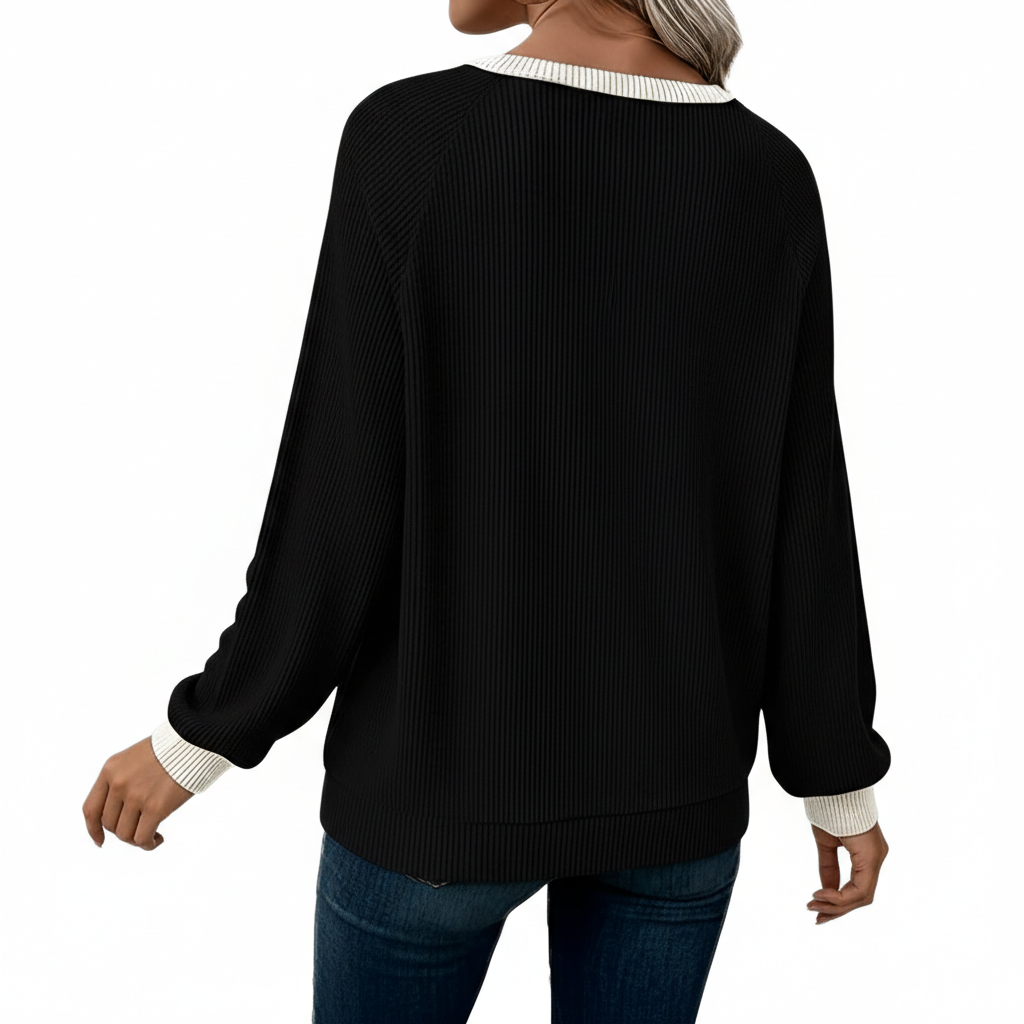 Long Sleeve Shirts With Patchwork Button Detail For Women