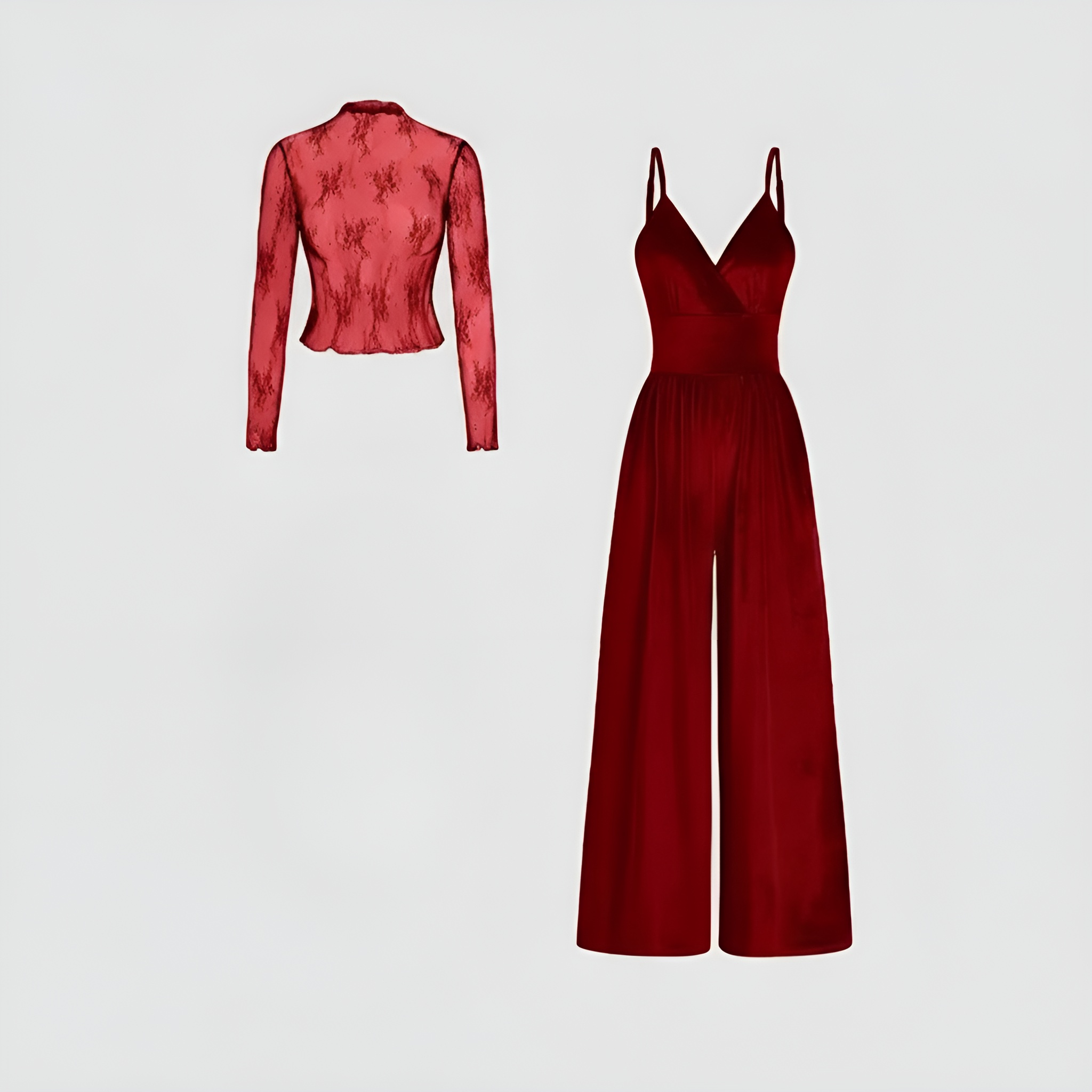 Lace Long Sleeve Tee Jumpsuit Set