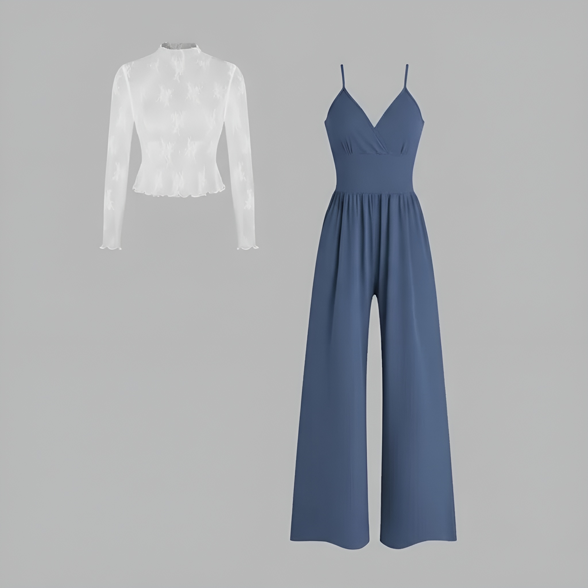 Lace Long Sleeve Tee Jumpsuit Set