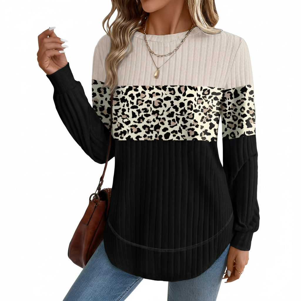 Dressy Long Sleeve Tunic Sweater With Curved Hem And Loose Fit For Women