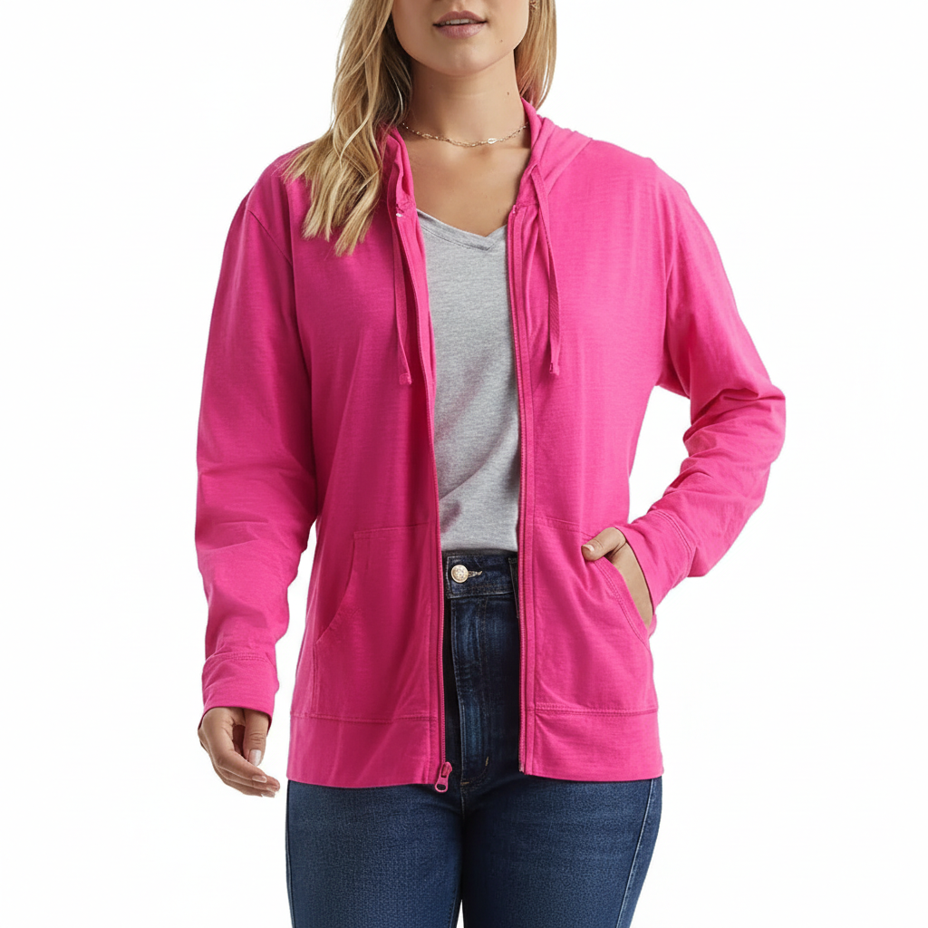 Casual Hoodie With Full Zip And Pockets For Women