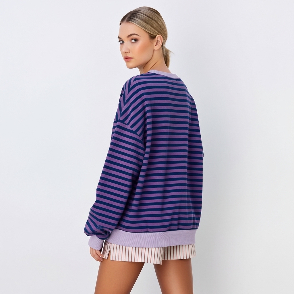 Women Oversized Striped Crewneck Sweatshirt Long Sleeve