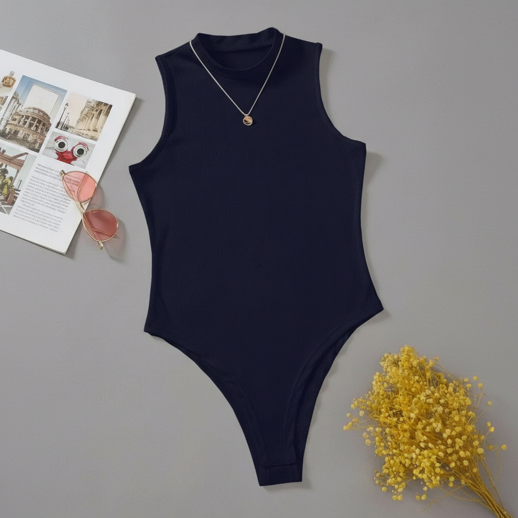 Solid Mock Neck Slim Fit Bodysuit