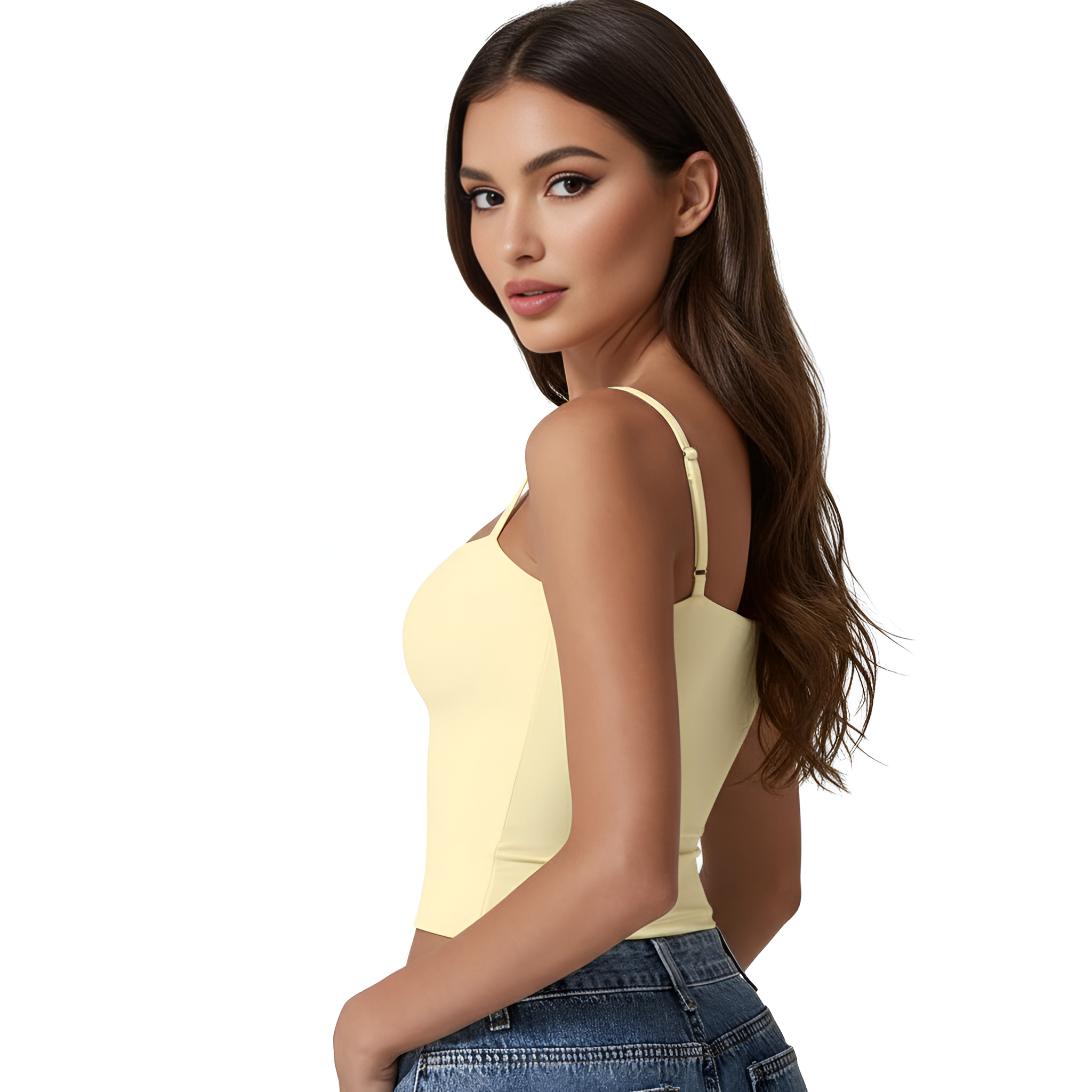 Double Lined Basic Tank Top With Adjustable Spaghetti Straps And Sleeveless Fit For Women