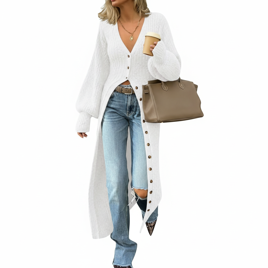 Long Sleeve Button Front Chunky Style Knit Cardigan Sweater Coat