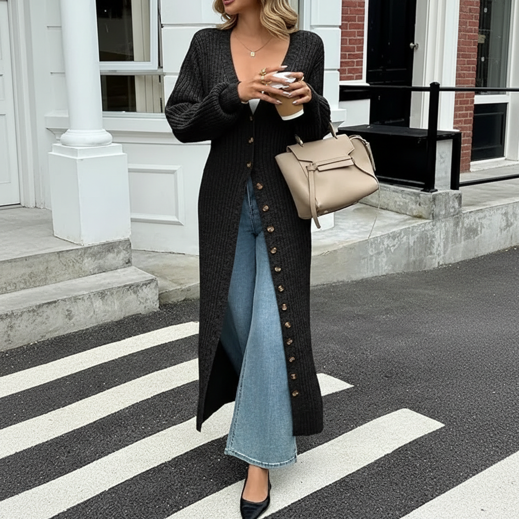 Long Sleeve Button Front Chunky Style Knit Cardigan Sweater Coat