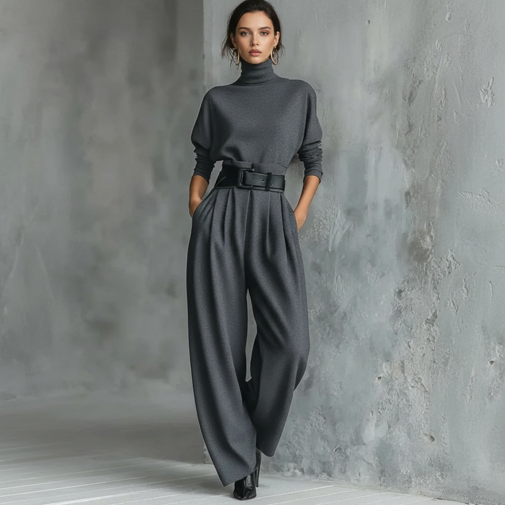 Elegant Turtleneck Matching Pants Two Piece Set