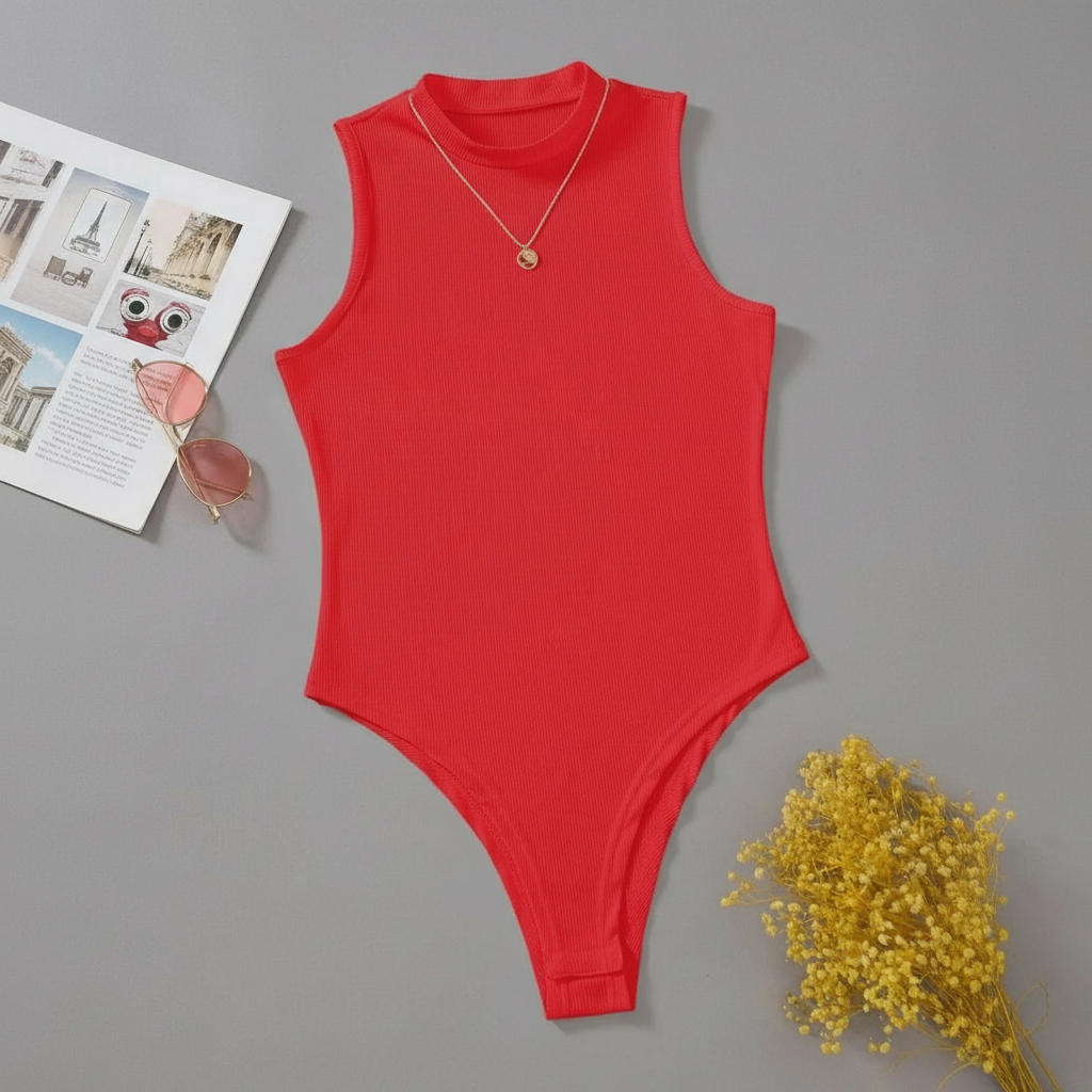 Solid Mock Neck Slim Fit Bodysuit