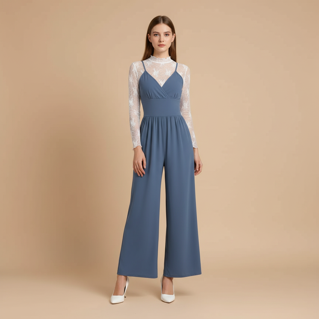 Casual Lace Jumpsuit With Long Sleeves Top 