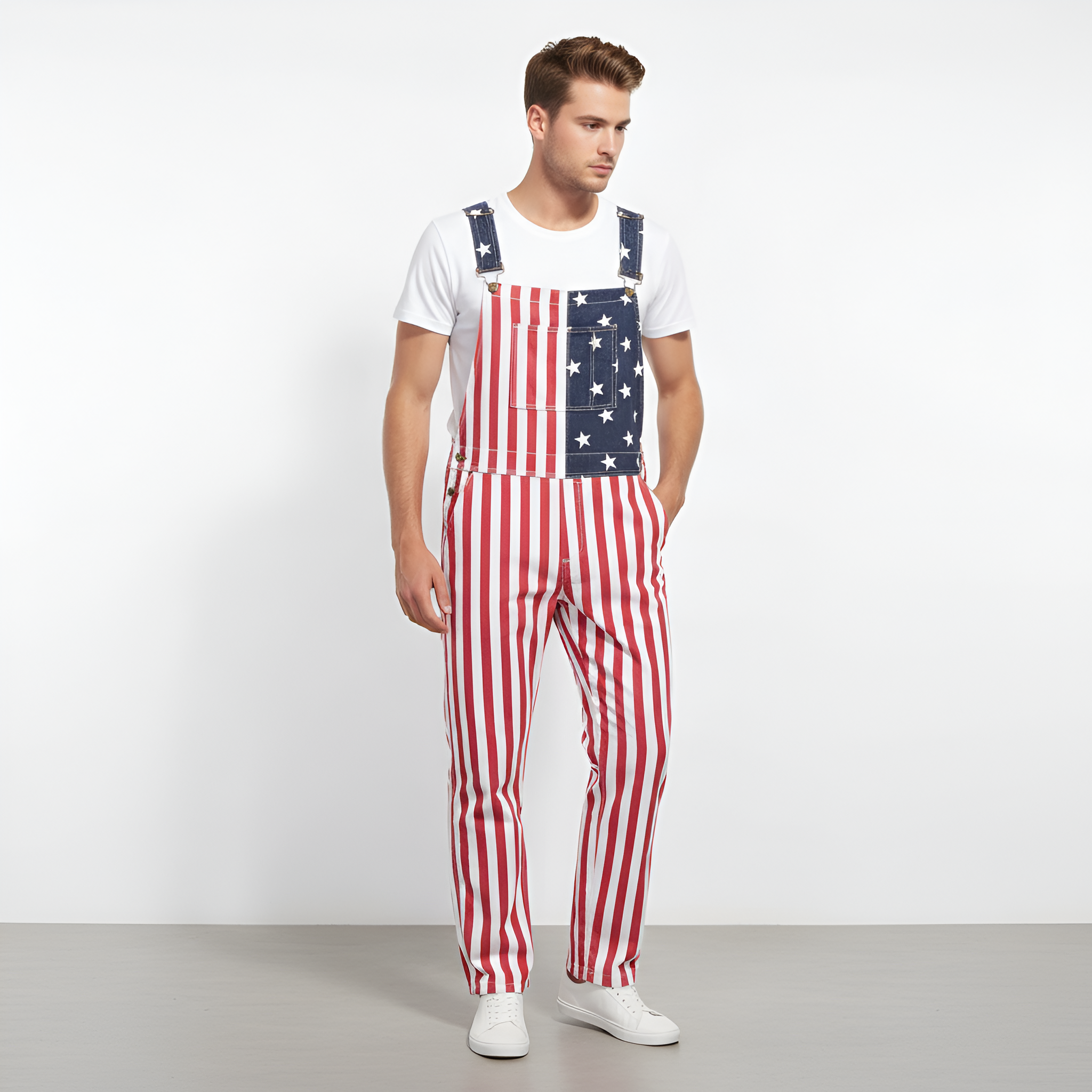 Stripe Denim Jumpsuit With Adjustable Strap