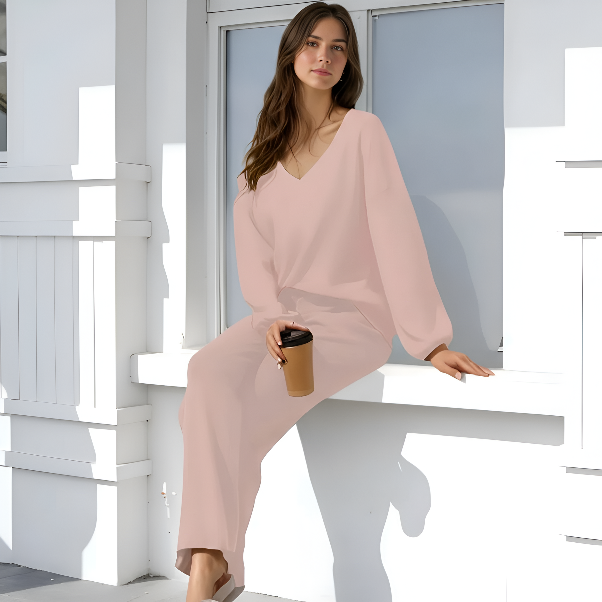 Two Piece Lounge Sets For Women With Knit Sweater Top And And Matching Pants