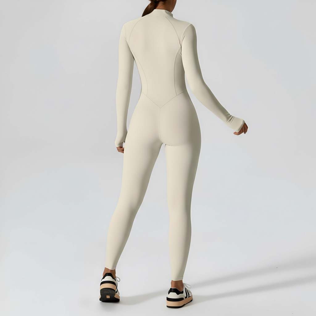 Solid Zip Front Long Sleeve Jumpsuit