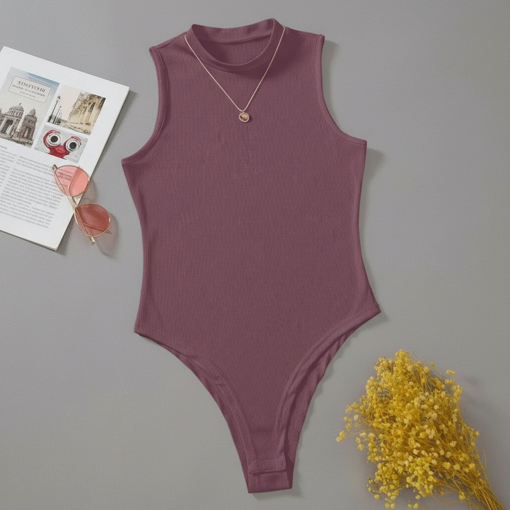 Solid Mock Neck Slim Fit Bodysuit