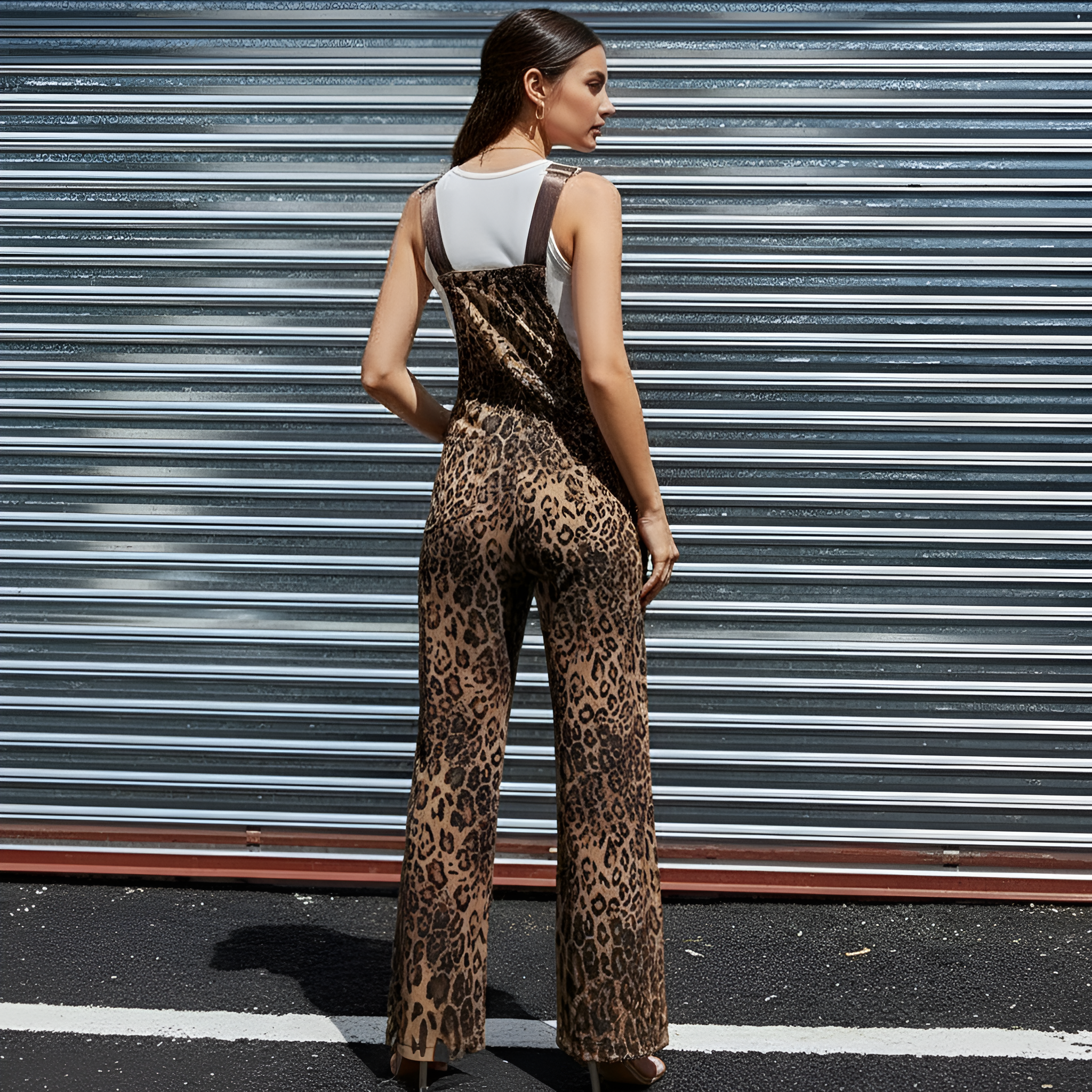 Leopard Print Bib Jumpsuit With Pockets