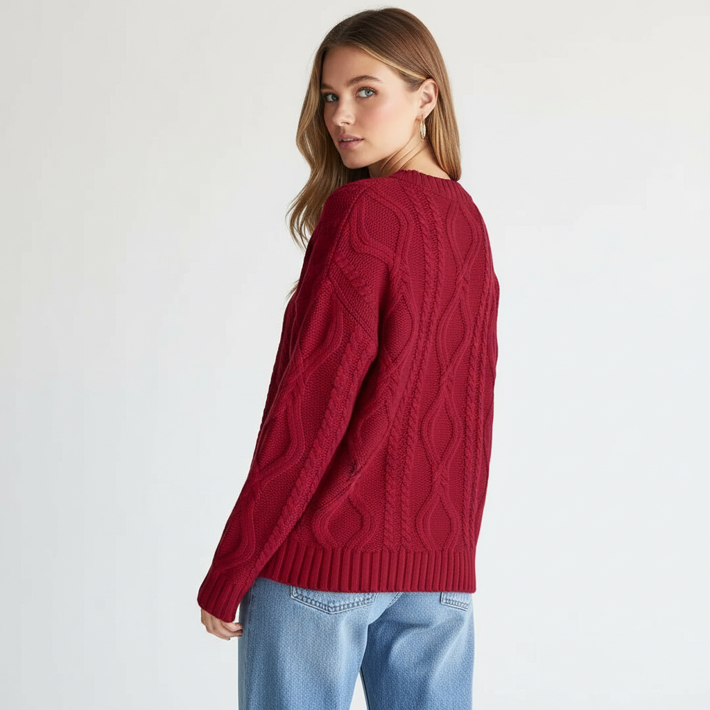 Oversized Cable Knit Sweater Crewneck Cozy Fall Pullover Top For Women
