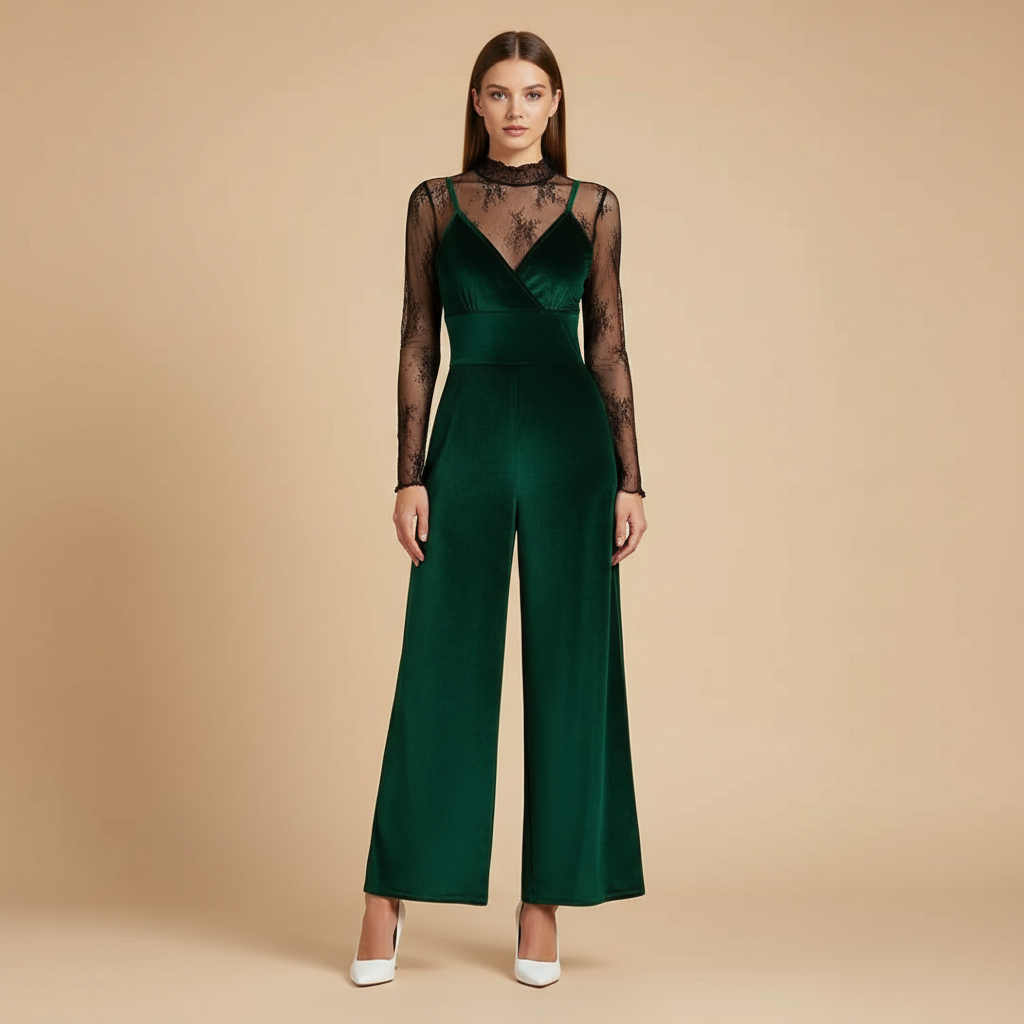 Casual Lace Jumpsuit With Long Sleeves Top 