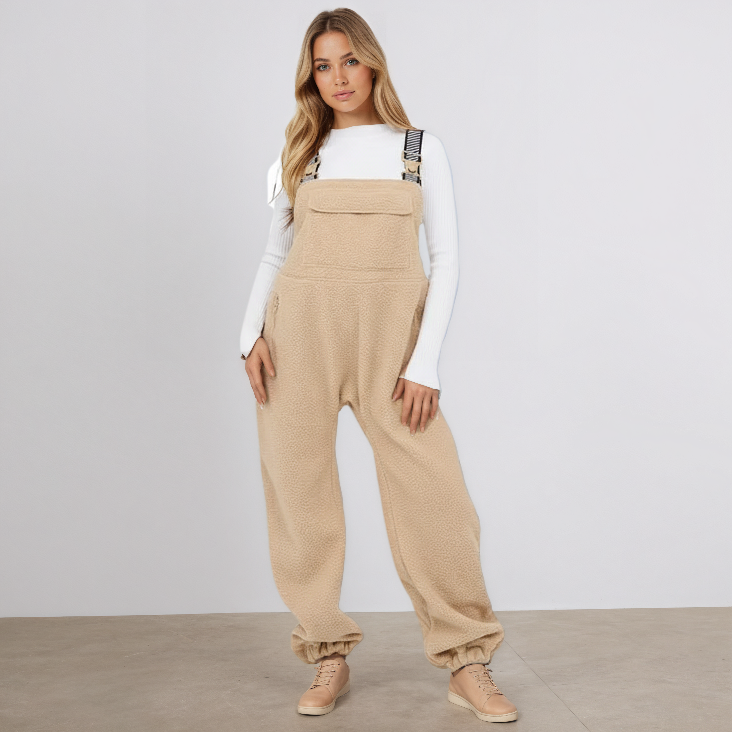 Fleece Bib Overalls With Side Pockets
