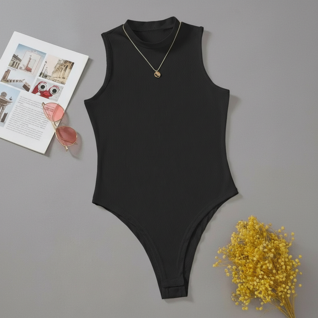 Solid Mock Neck Slim Fit Bodysuit