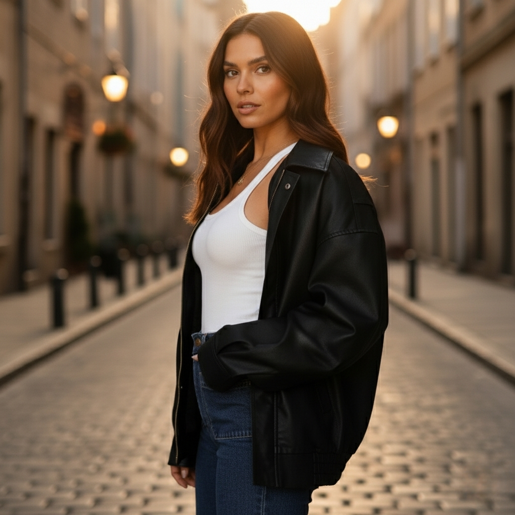 Women’s Oversized Faux Leather Motorcycle Jacket