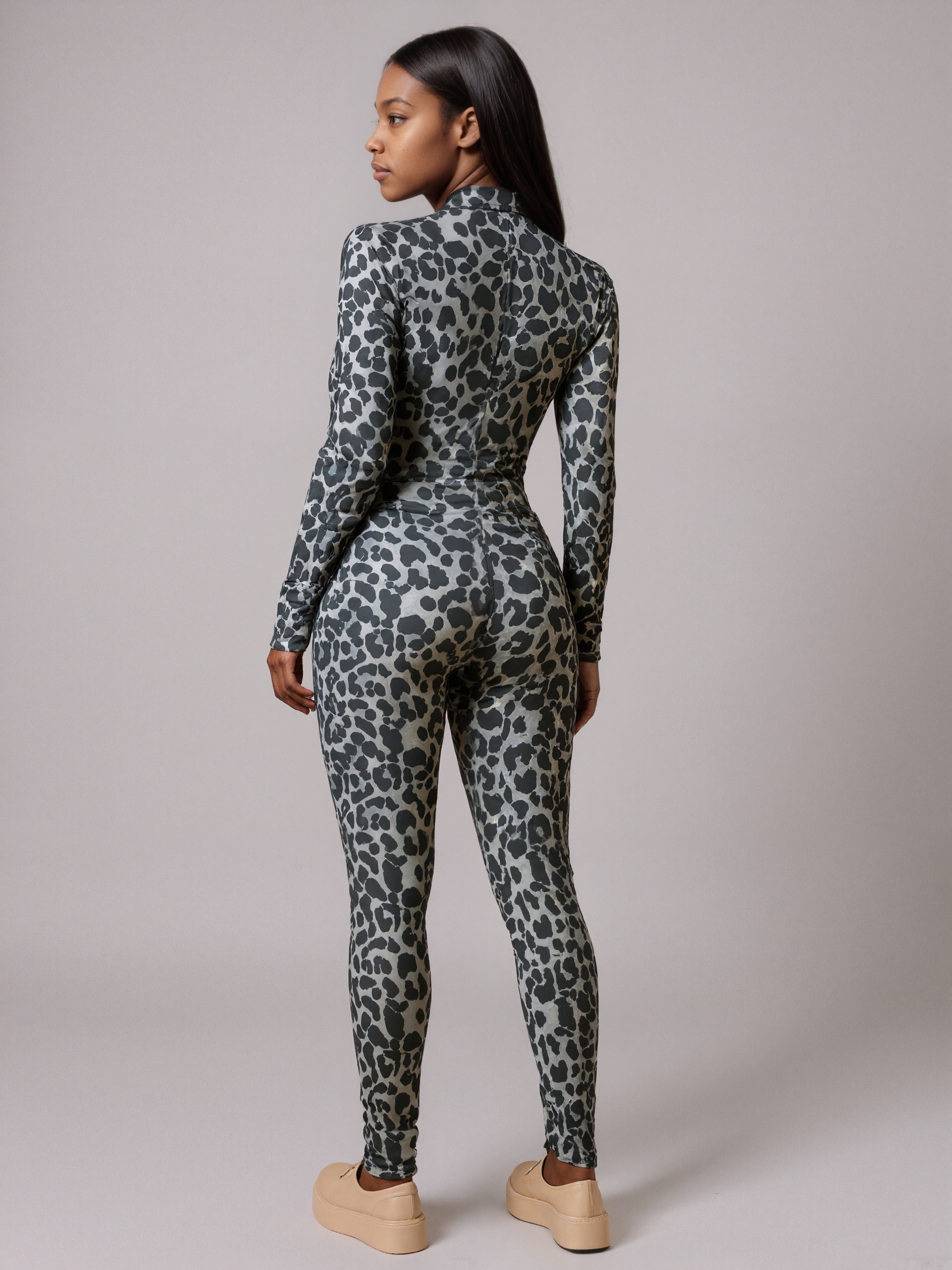 Zip Leopard Patterned One Piece