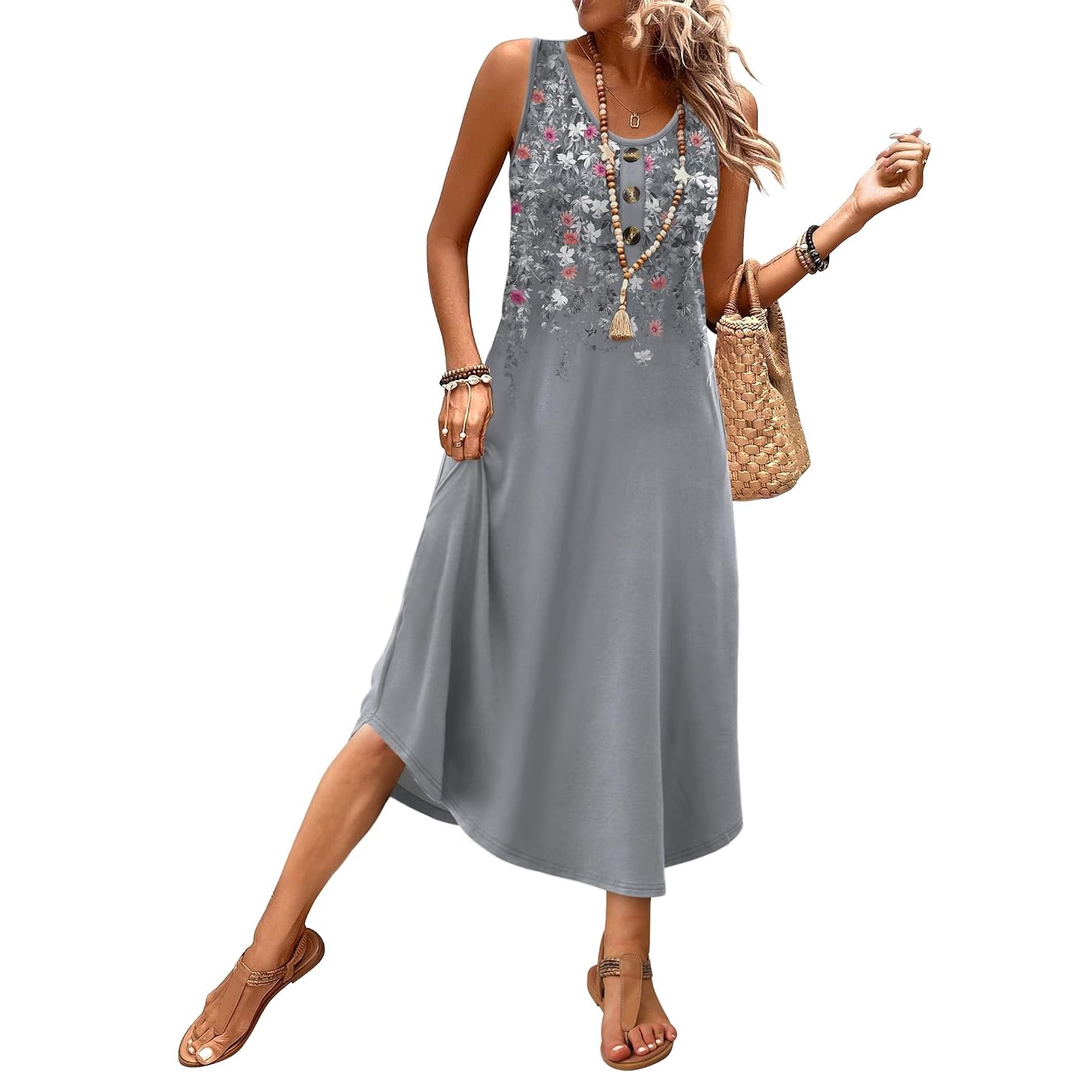 Casual Sleeveless Summer Midi Sundress For Women