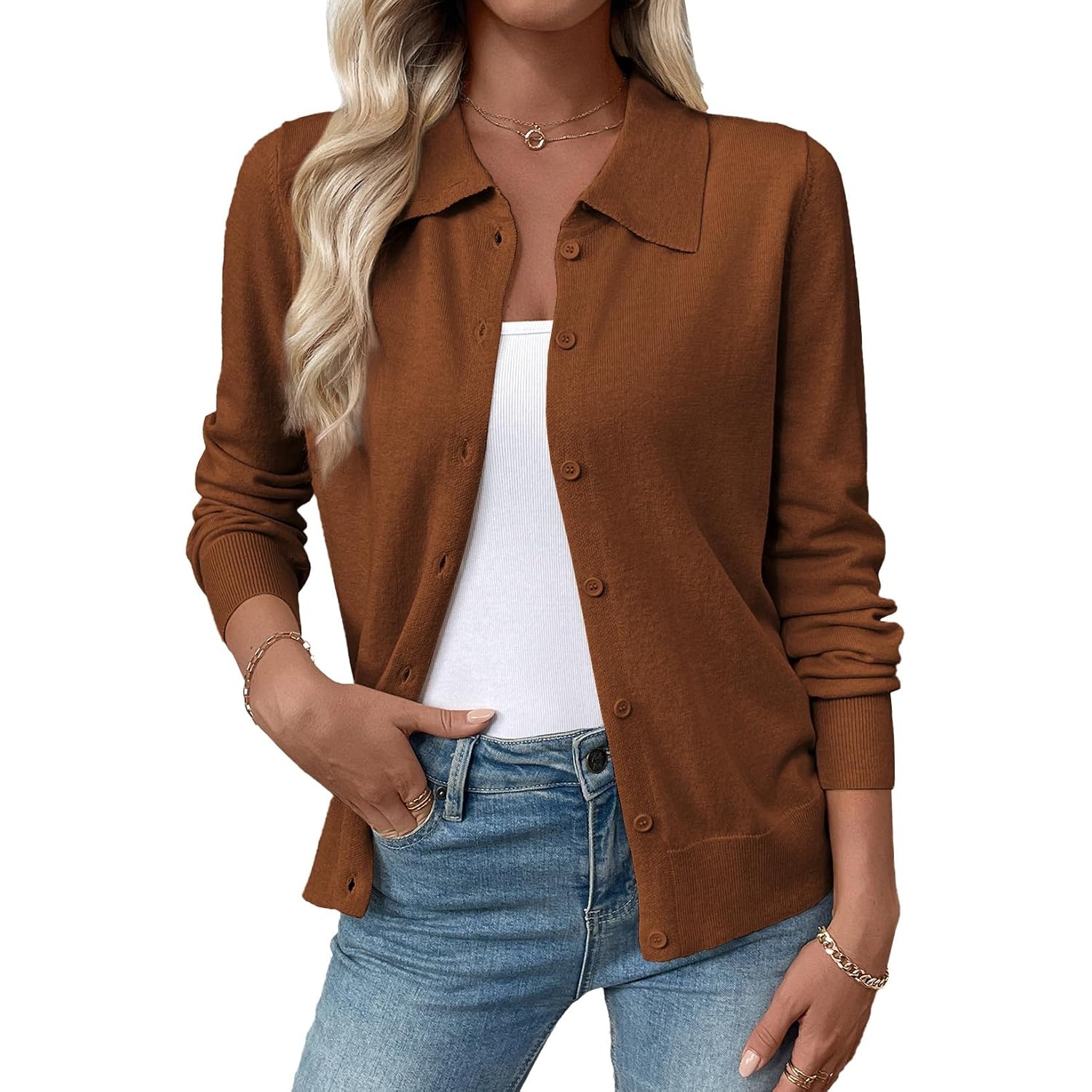 Casual Wool Blend Lightweight Front Cardigan With Button For Women