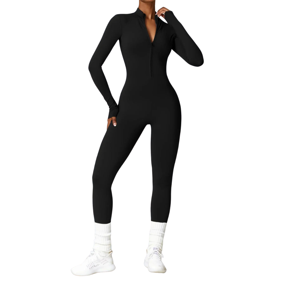 Solid Zip Up Sporty Skiing Jumpsuit