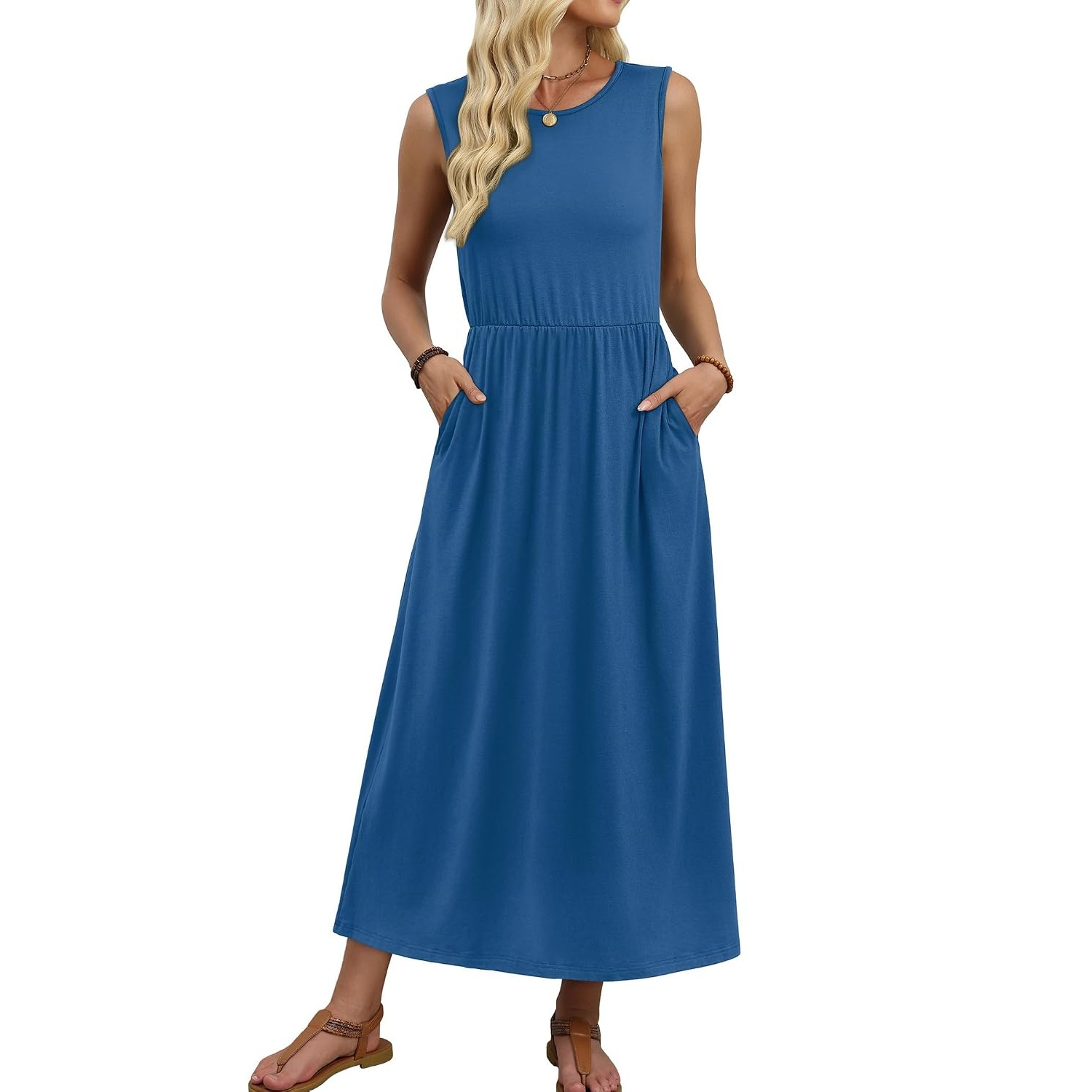 Casual Sleeveless Summer Flowy Maxi Dress For Women