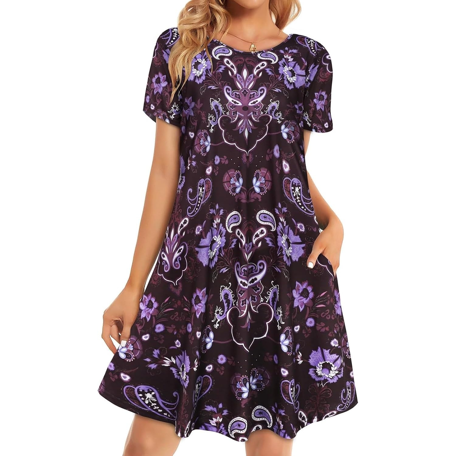Floral Short Sleeve Summer Beach Dress With Pockets