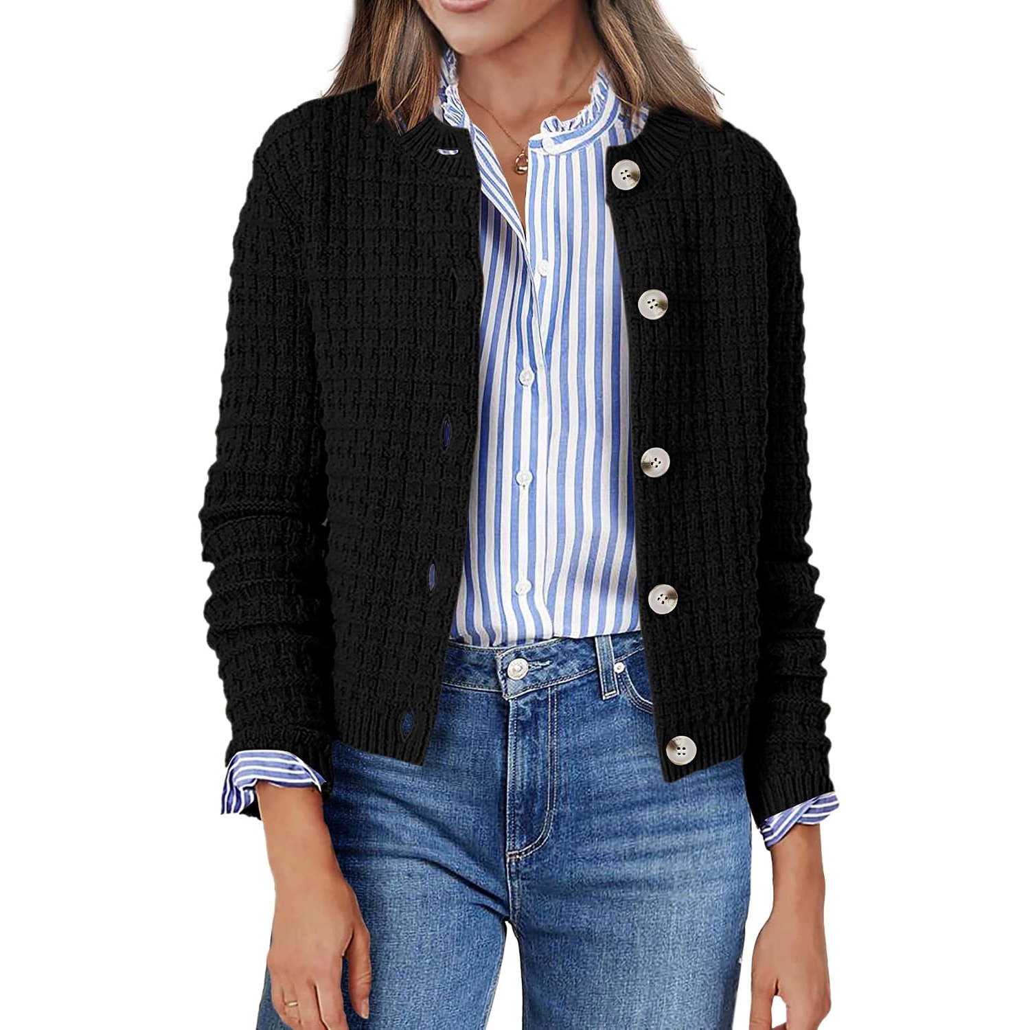 Casual Long Sleeve Button Down Cardigan Jacket For Women