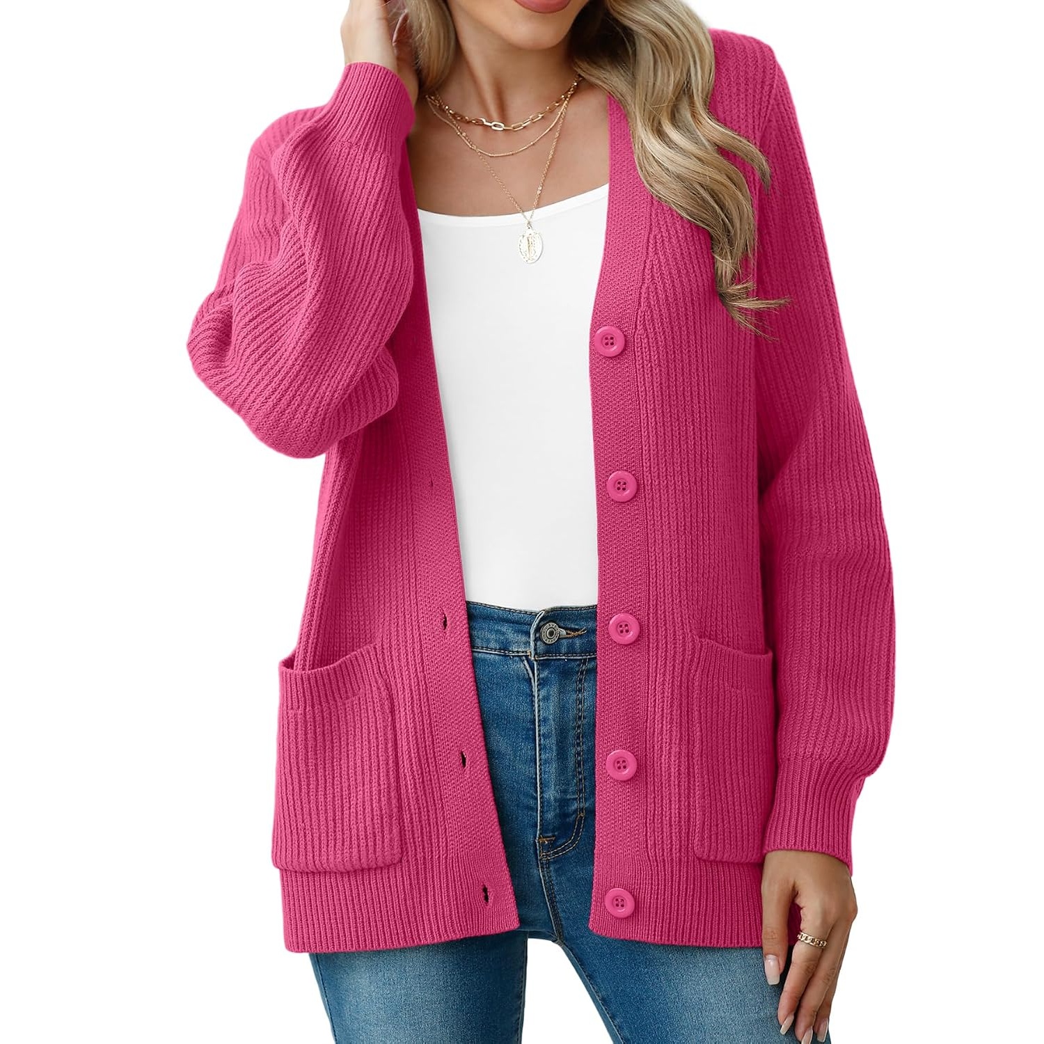 Long Sleeve Button Up Cardigan With Pockets For Women
