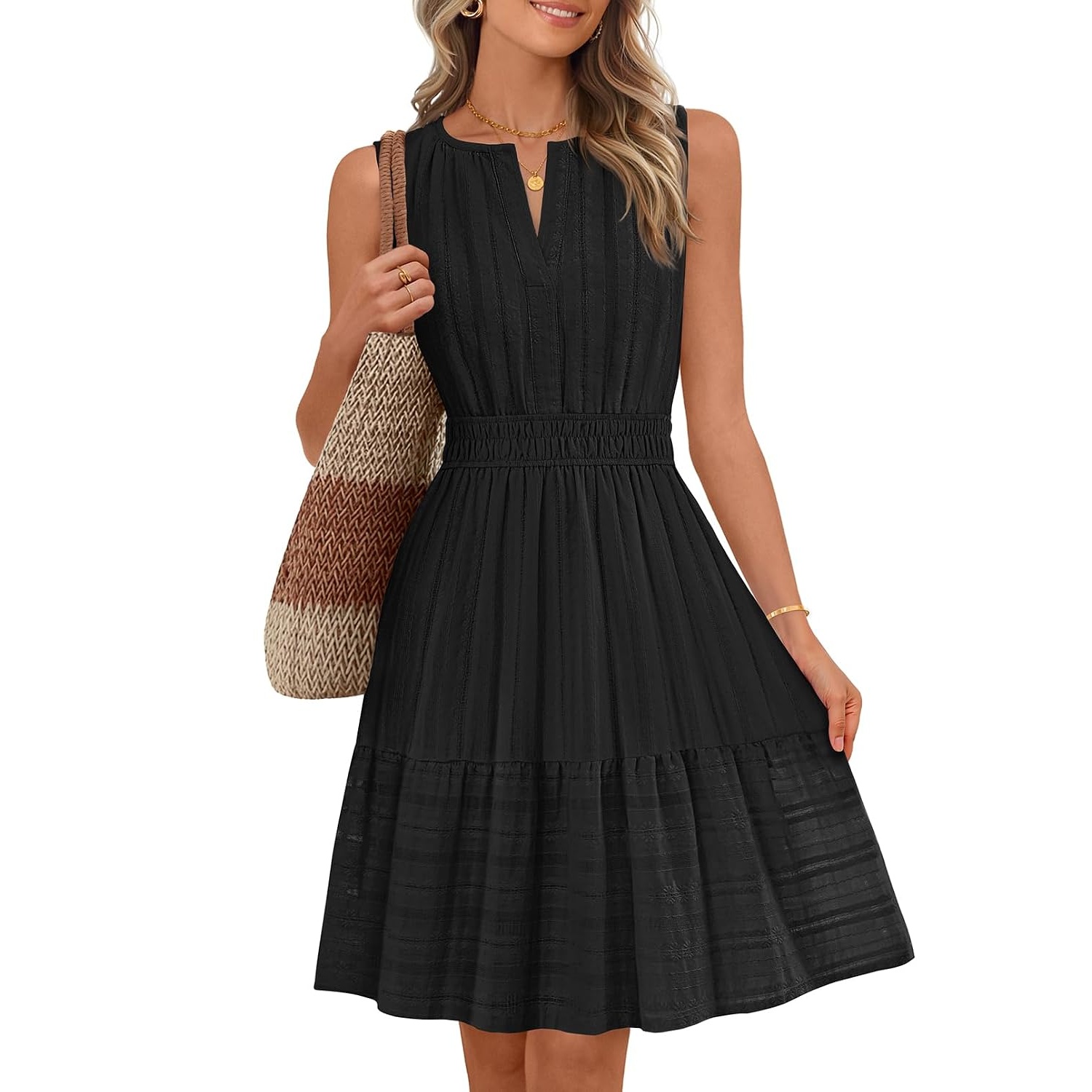 Casual Sleeveless Flowy Line Mini Sundress With Pocket