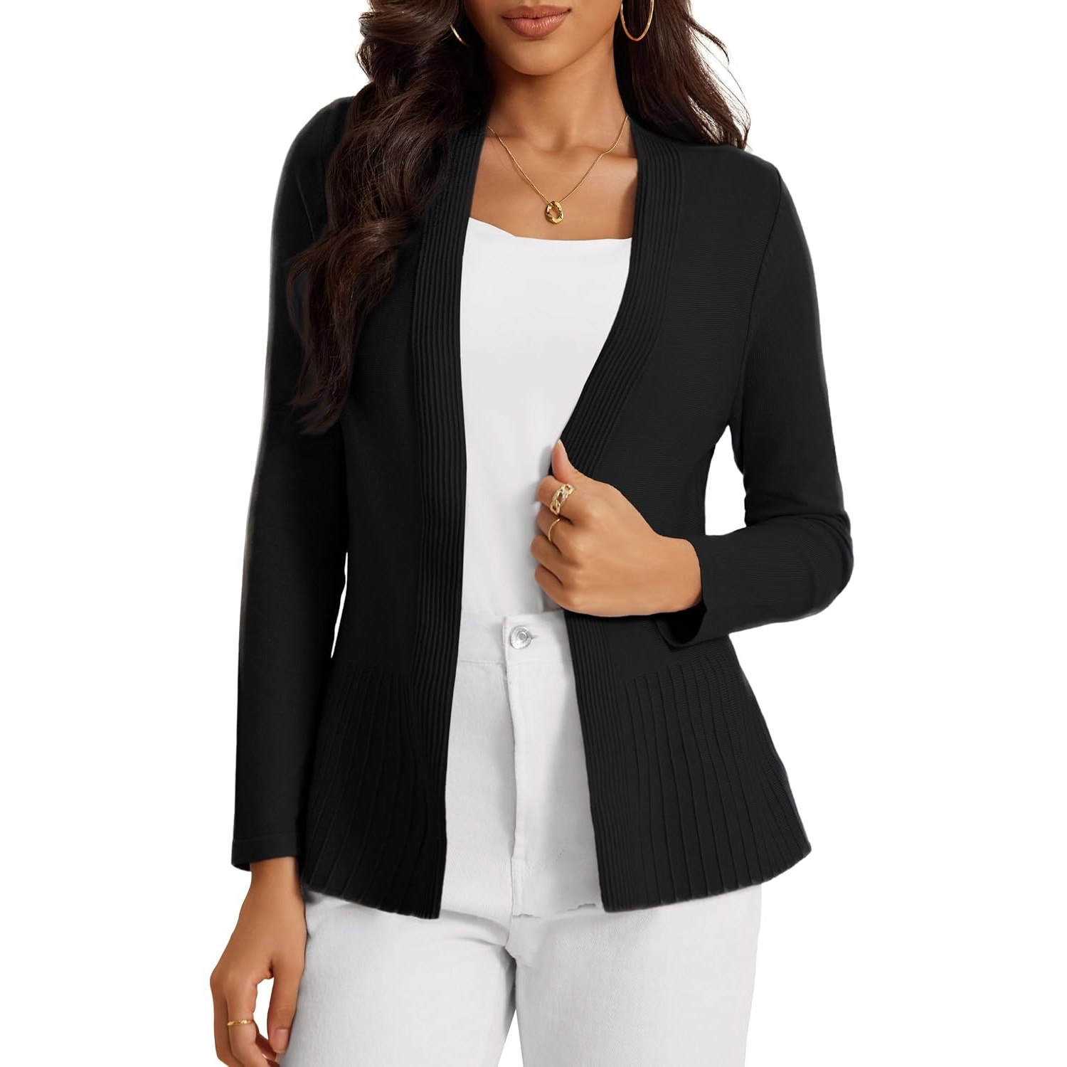 Casual Ribbed Knit Open Front Cardigan Sweater For Women