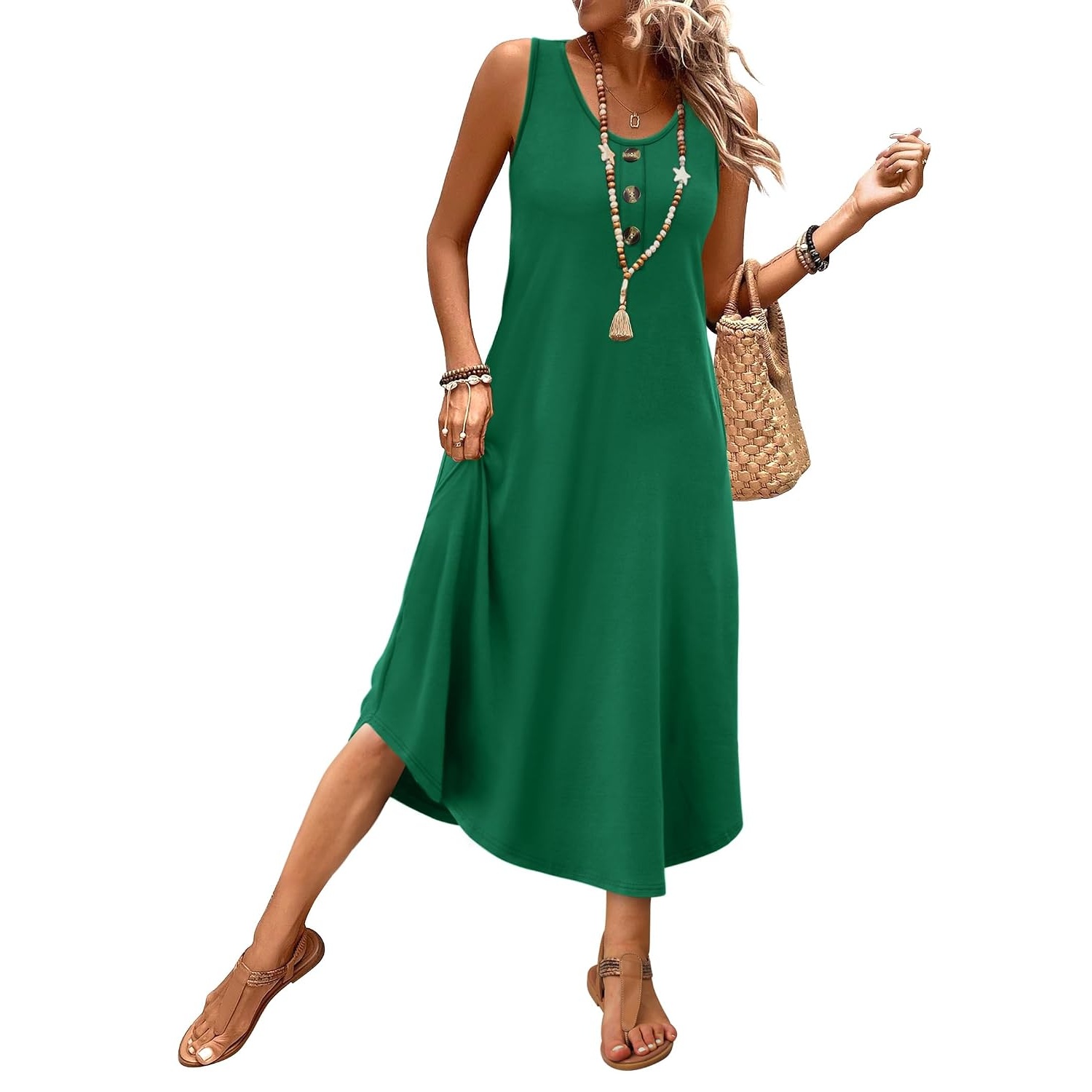 Casual Sleeveless Summer Midi Sundress For Women
