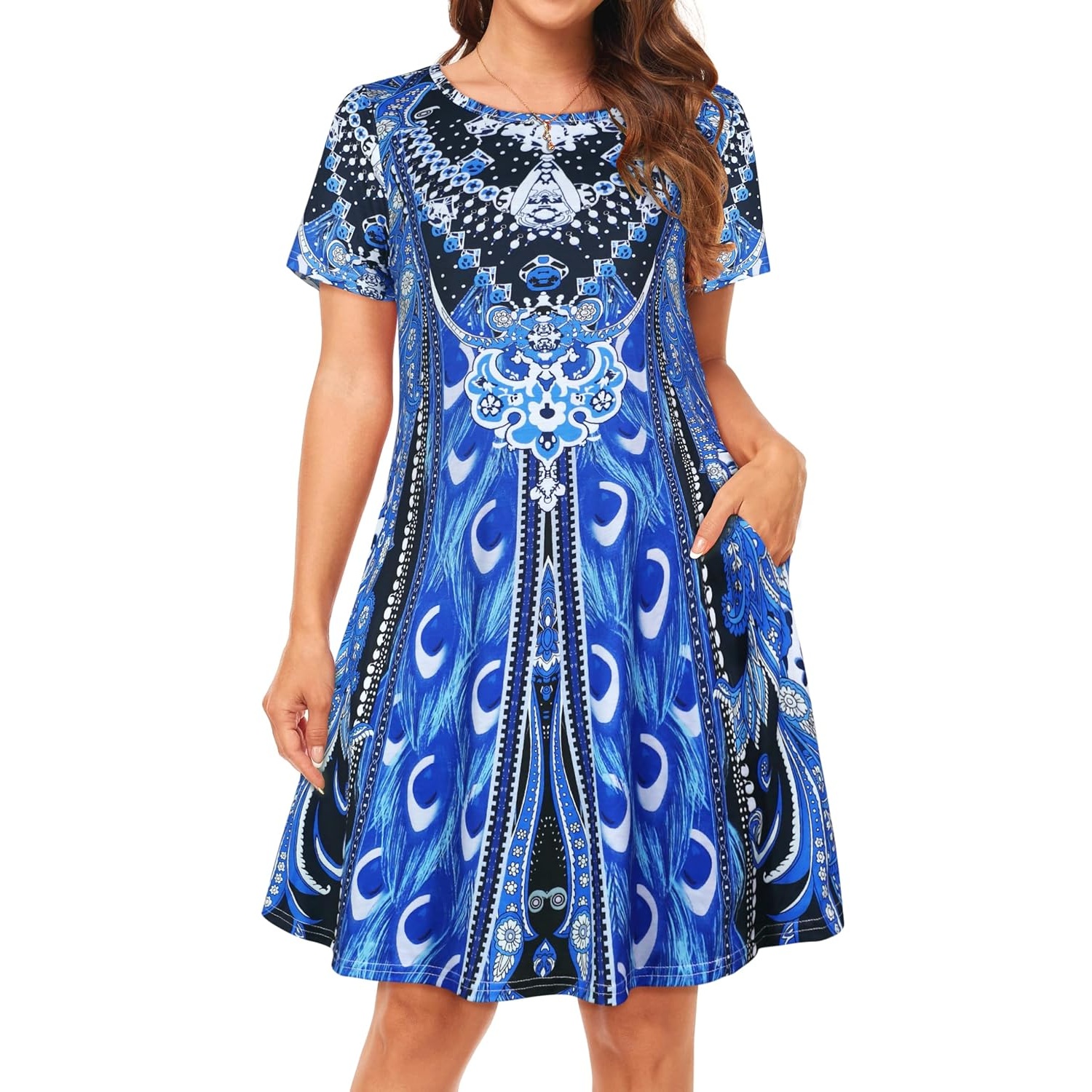 Floral Short Sleeve Summer Beach Dress With Pockets