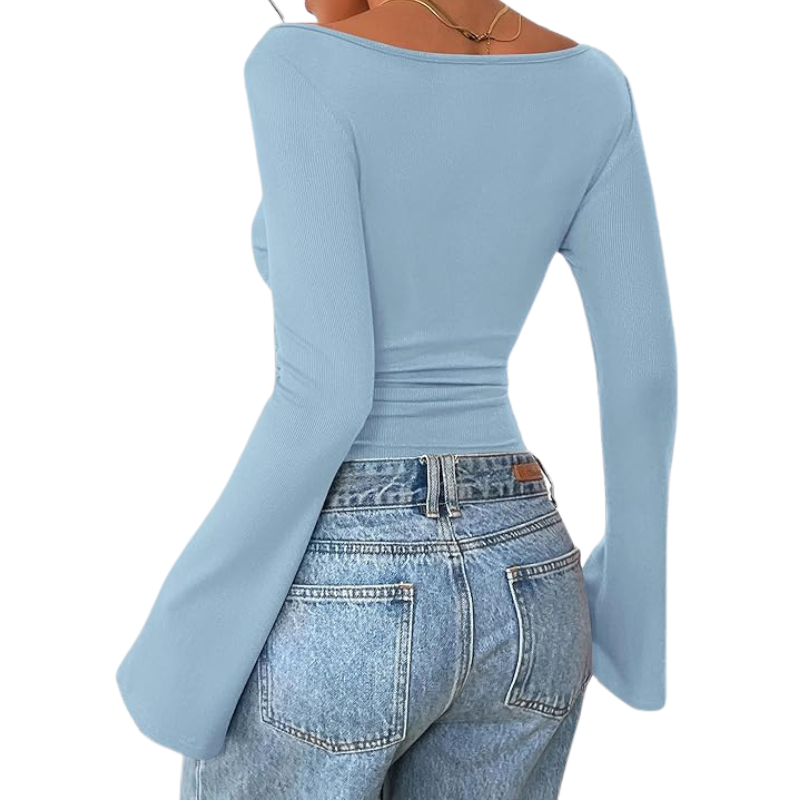 Womens Long Sleeve Shirts Tops Casual Boat Neck Bell Sleeve