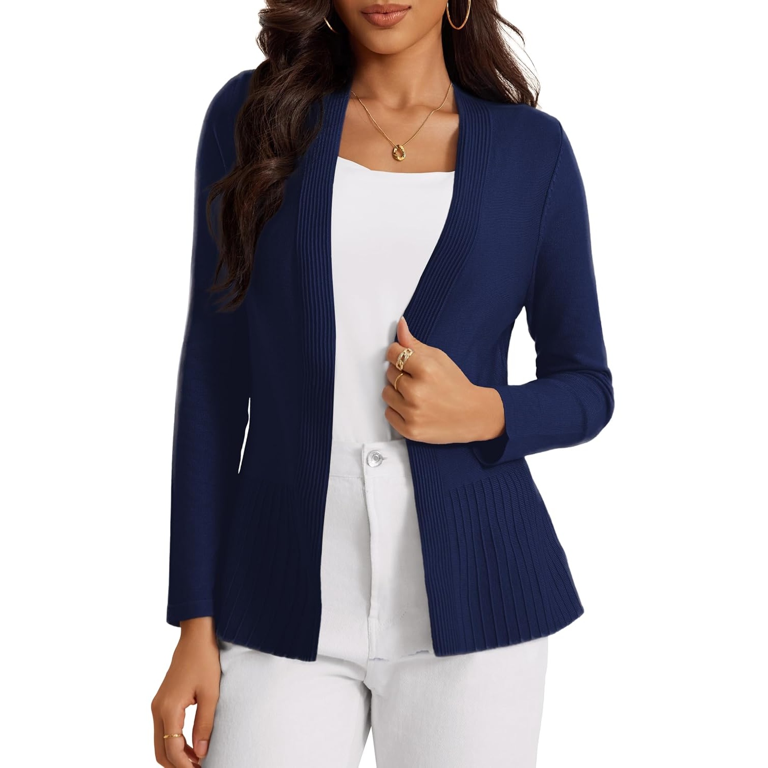 Casual Ribbed Knit Open Front Cardigan Sweater For Women