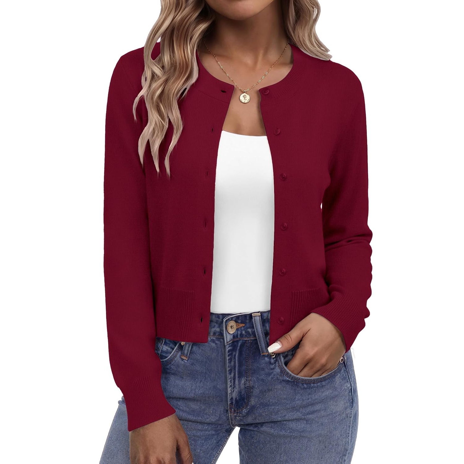 Casual Lightweight Button Down Cropped Cardigan For Women