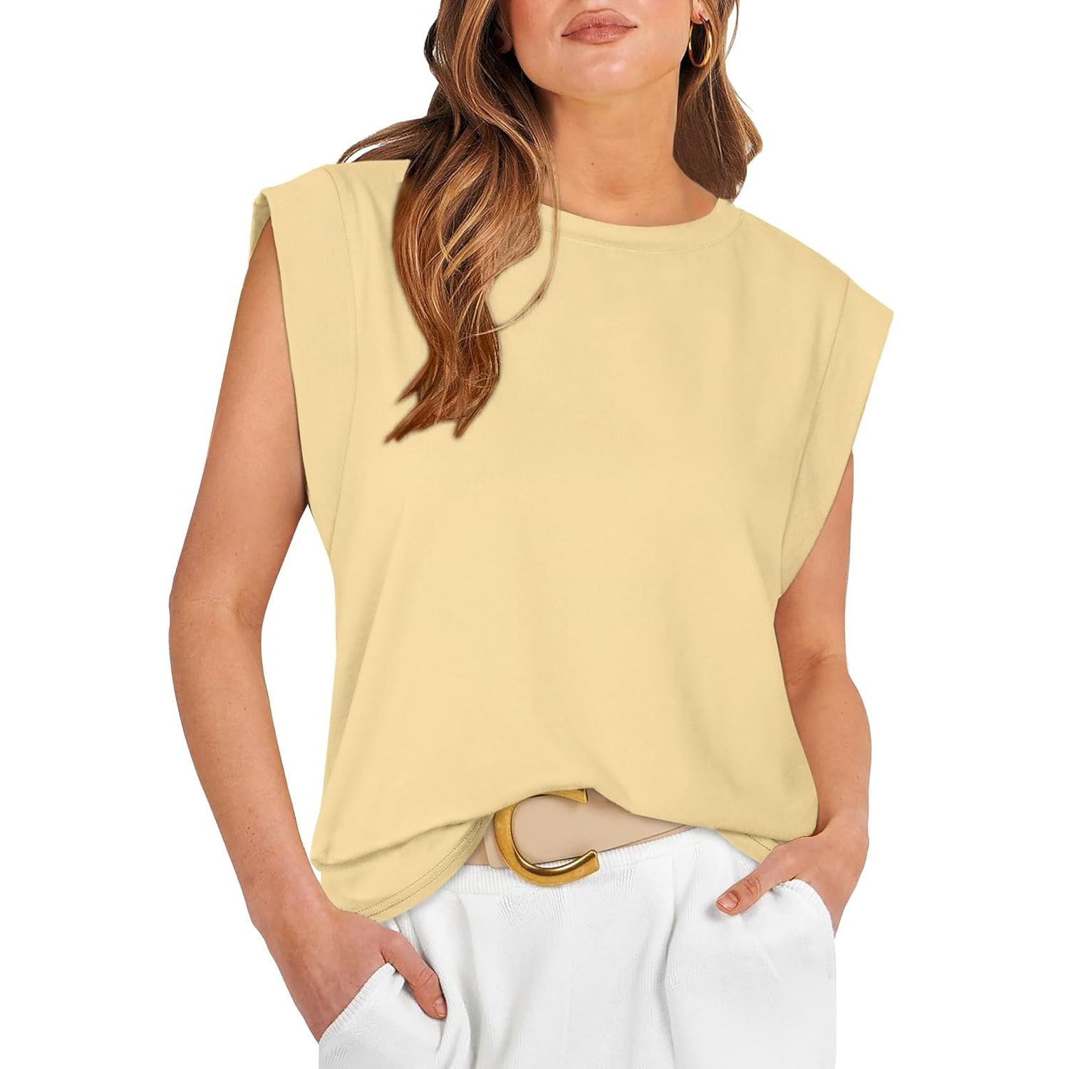 Loose Fit Cap Sleeve Tee Shirts For Women