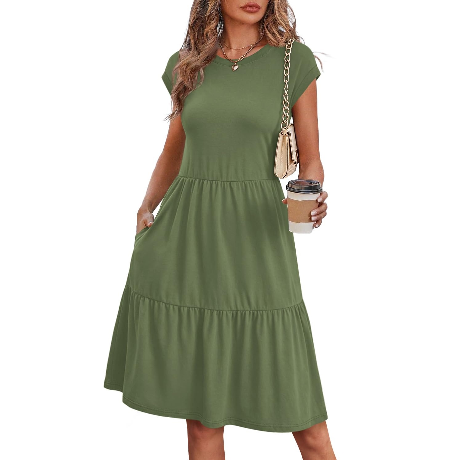 Casual Floral Printed Cap Sleeve Dress For Women