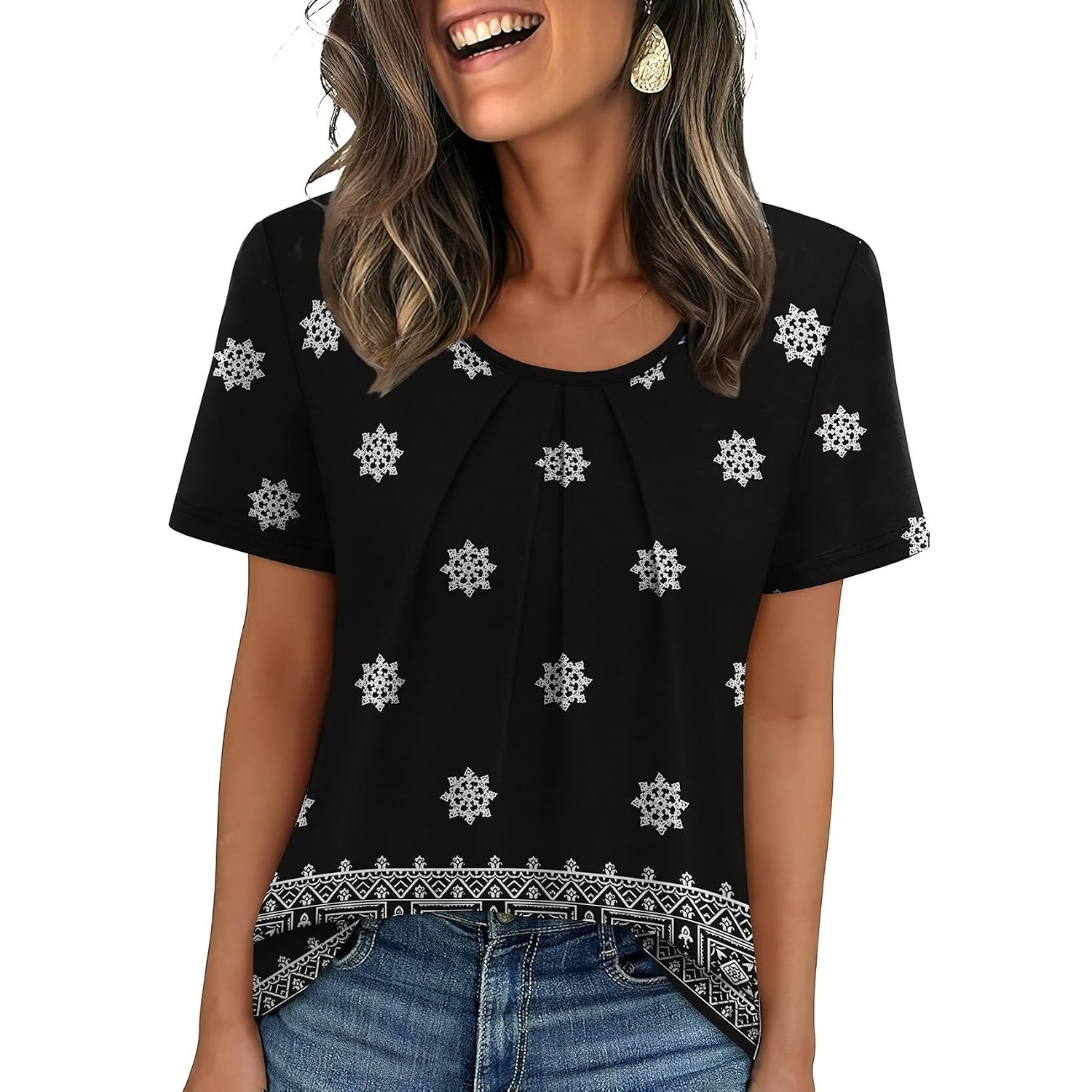 Casual Pleated Short Sleeve Shirts For Women