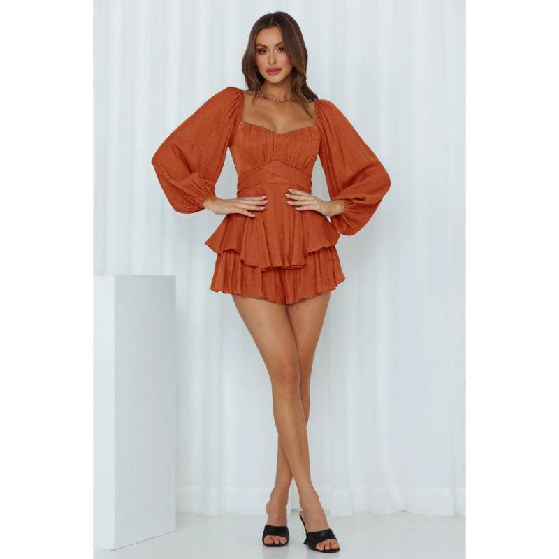 Ruffle Sleeves Mini Dress-Comfy Jumpsuits