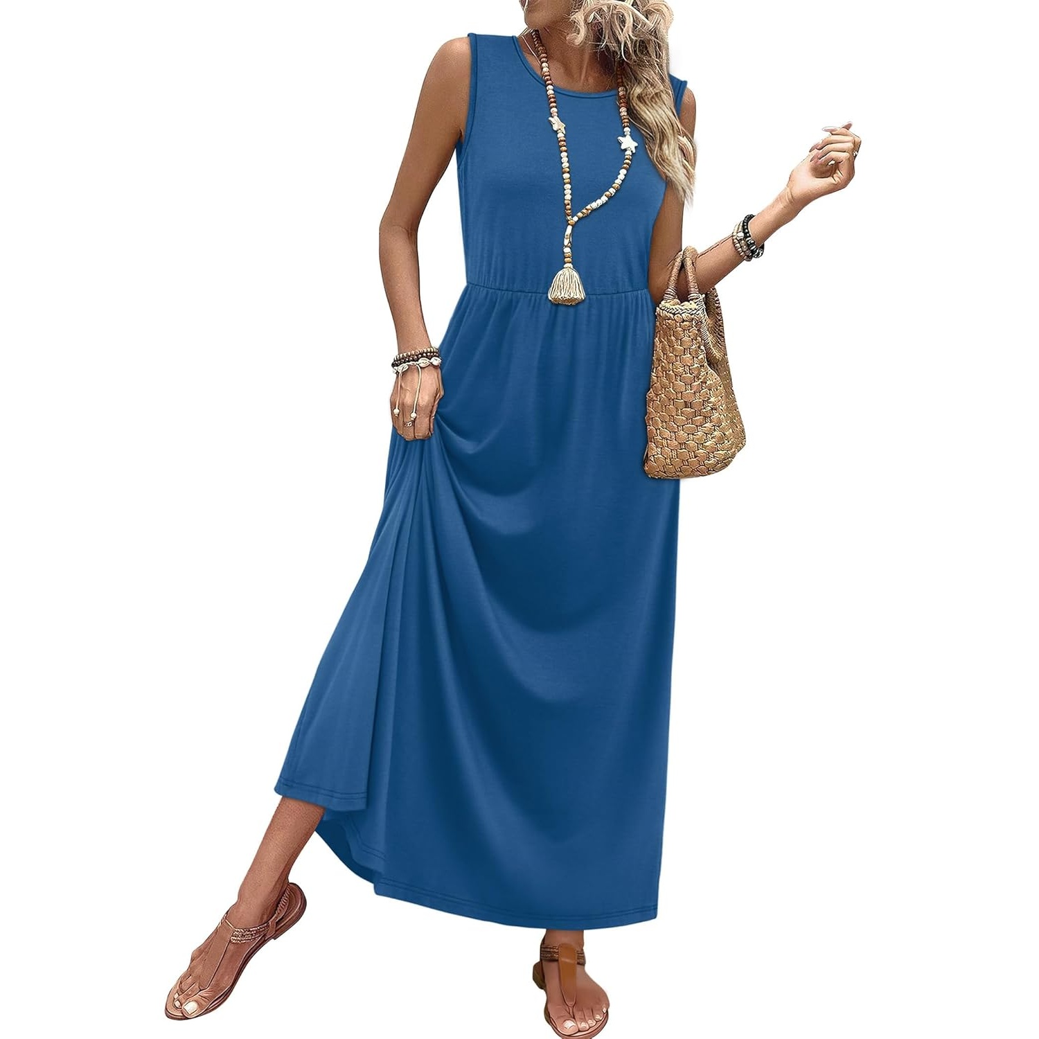 Casual Sleeveless Summer Flowy Maxi Dress For Women