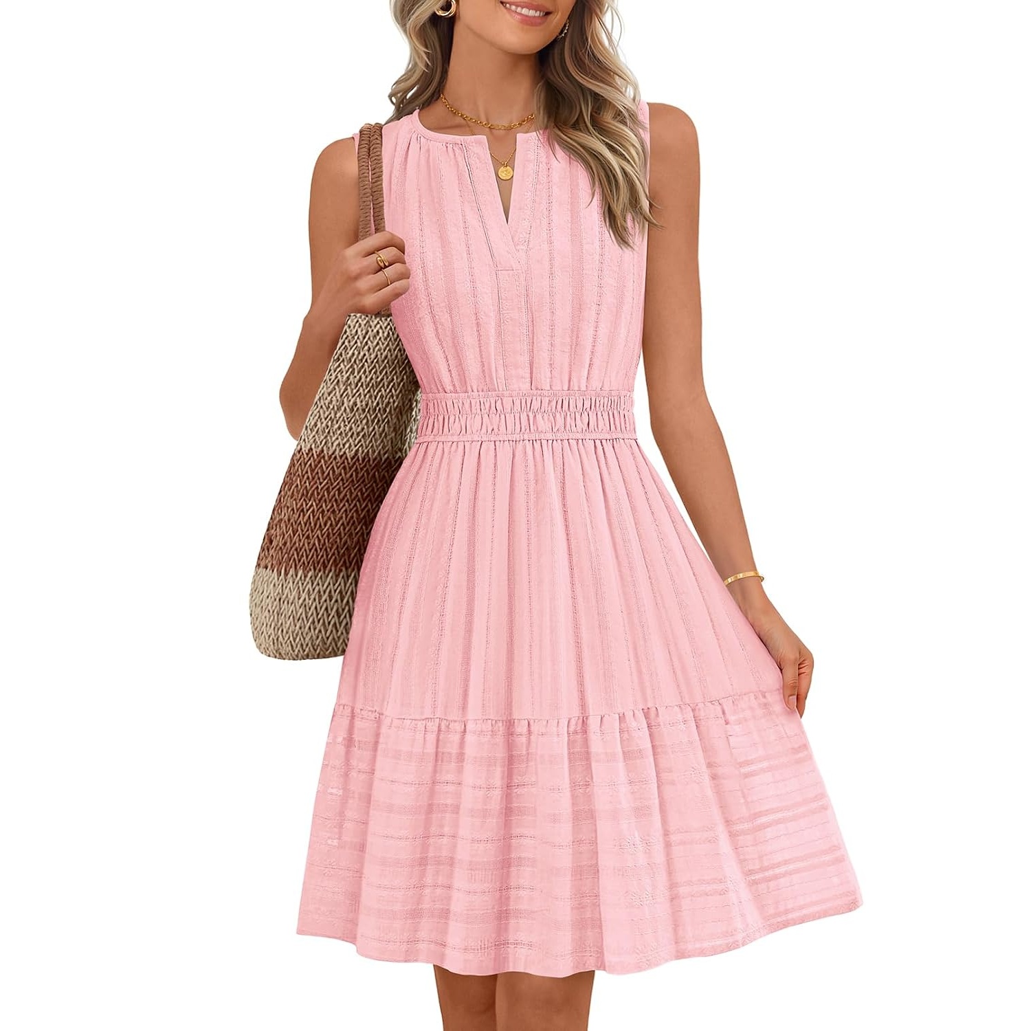 Casual Sleeveless Flowy Line Mini Sundress With Pocket
