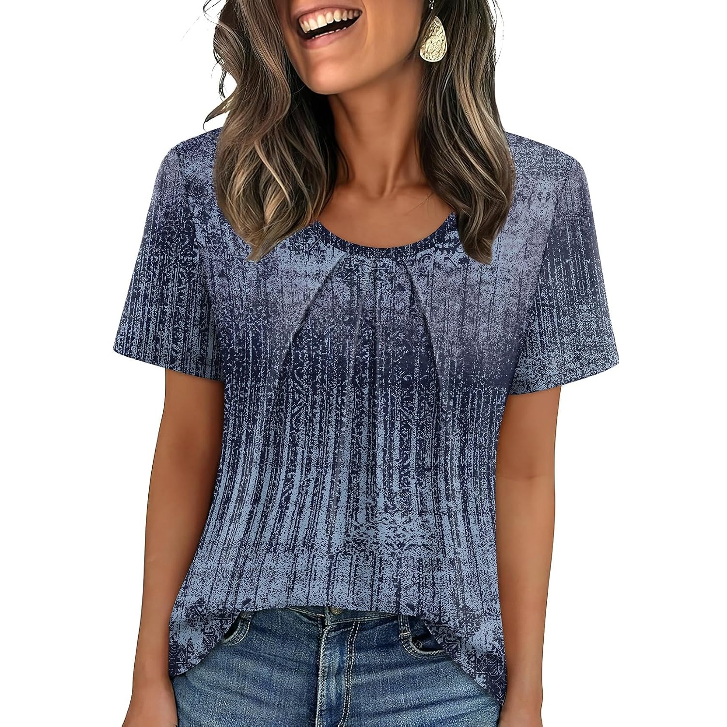Casual Pleated Short Sleeve Shirts For Women